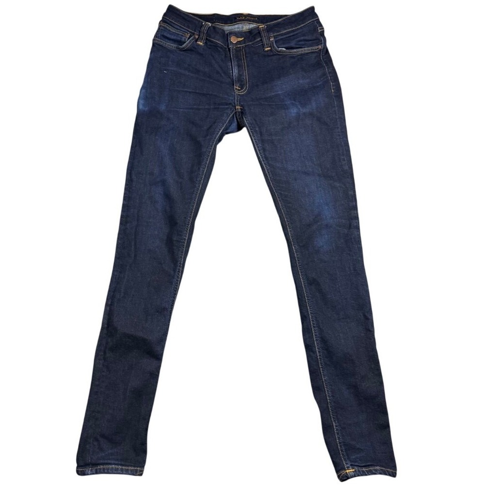 Nudie Jeans Skinny Lin Dry Deep Orange Mens 32x34 Dark Indigo Demin (Fits 29x31)